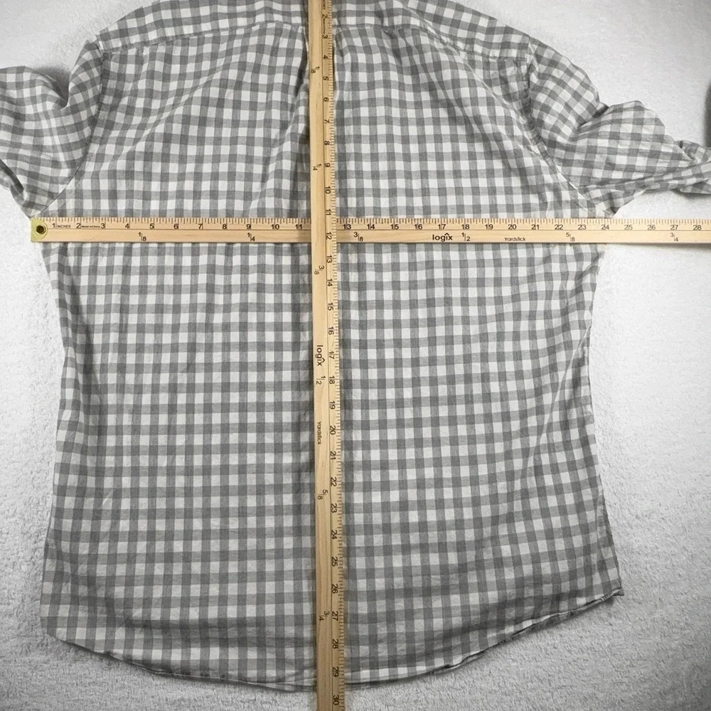 J.Crew Stretch Button Down Shirt Men's XL‎ Slim Untucked Plaid Gray White Cotton